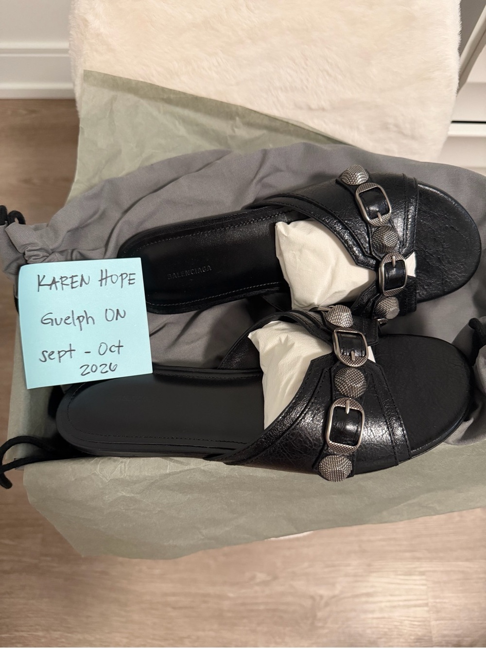 Balenciaga Black Leather Buckle Slide Mules